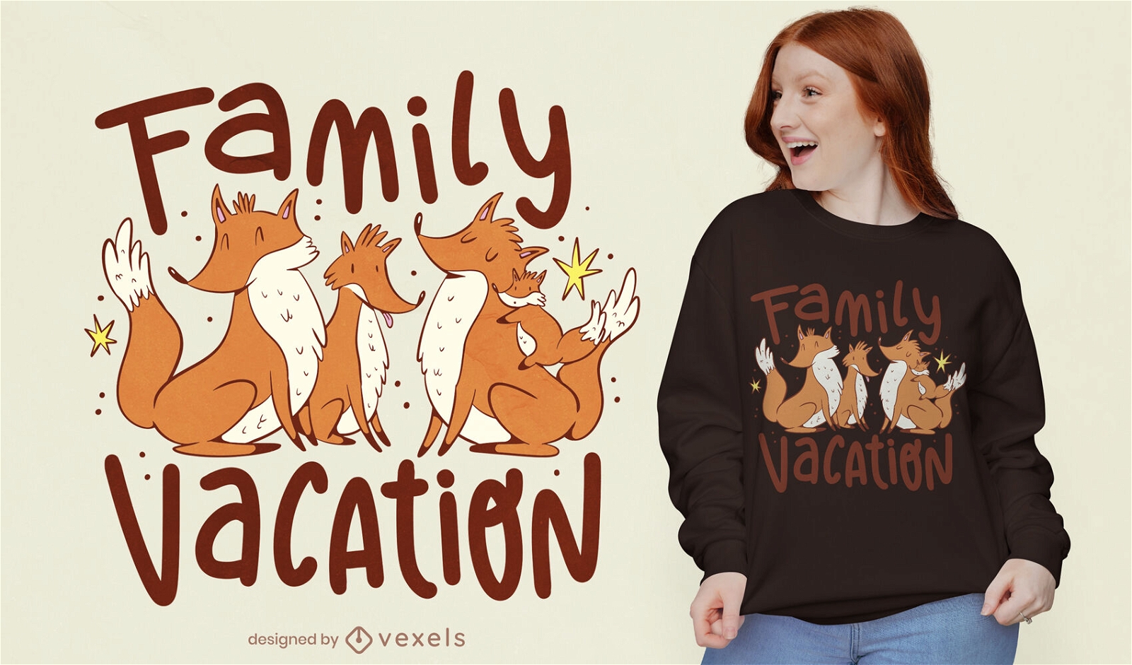 Desenho de t-shirt de desenho animado da fam?lia Fox Animal