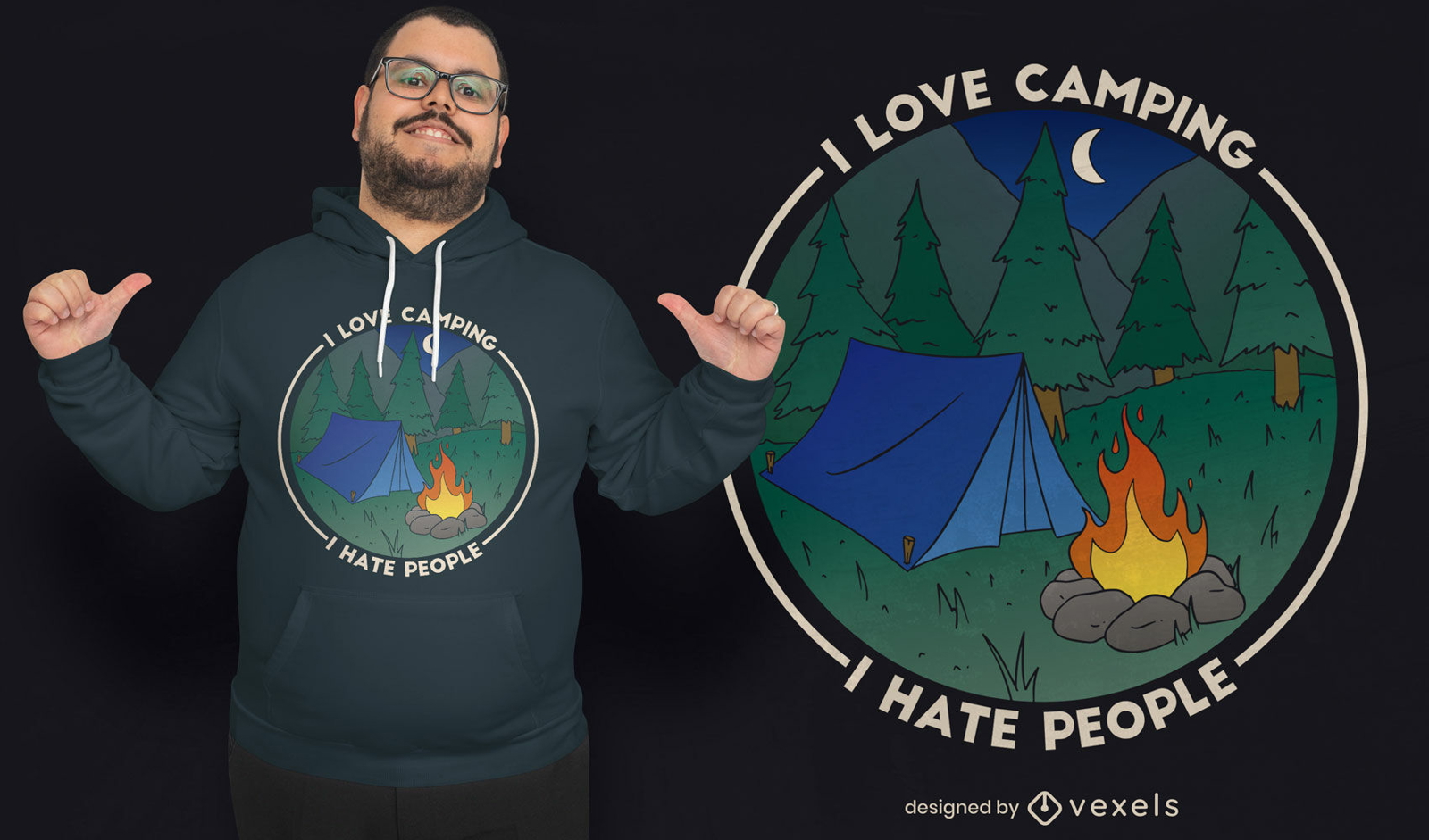 Design de t-shirt para tendas de campismo na natureza