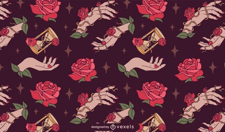 Diseño de patrón de naturaleza de manos y rosas