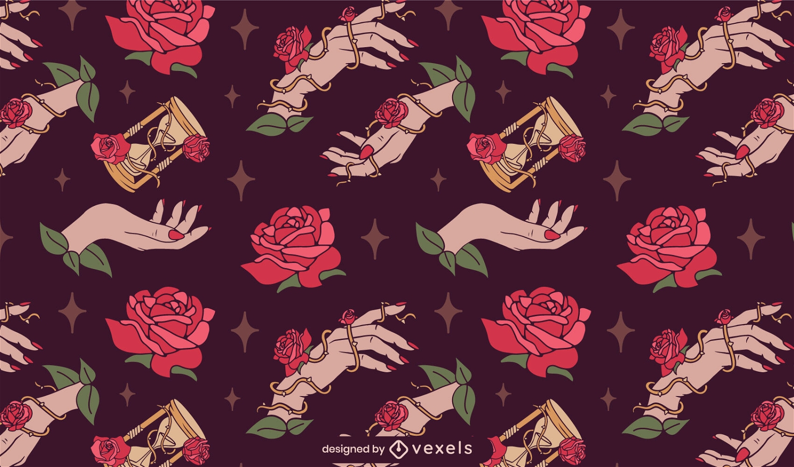 Projeto de padrão de mãos e rosas