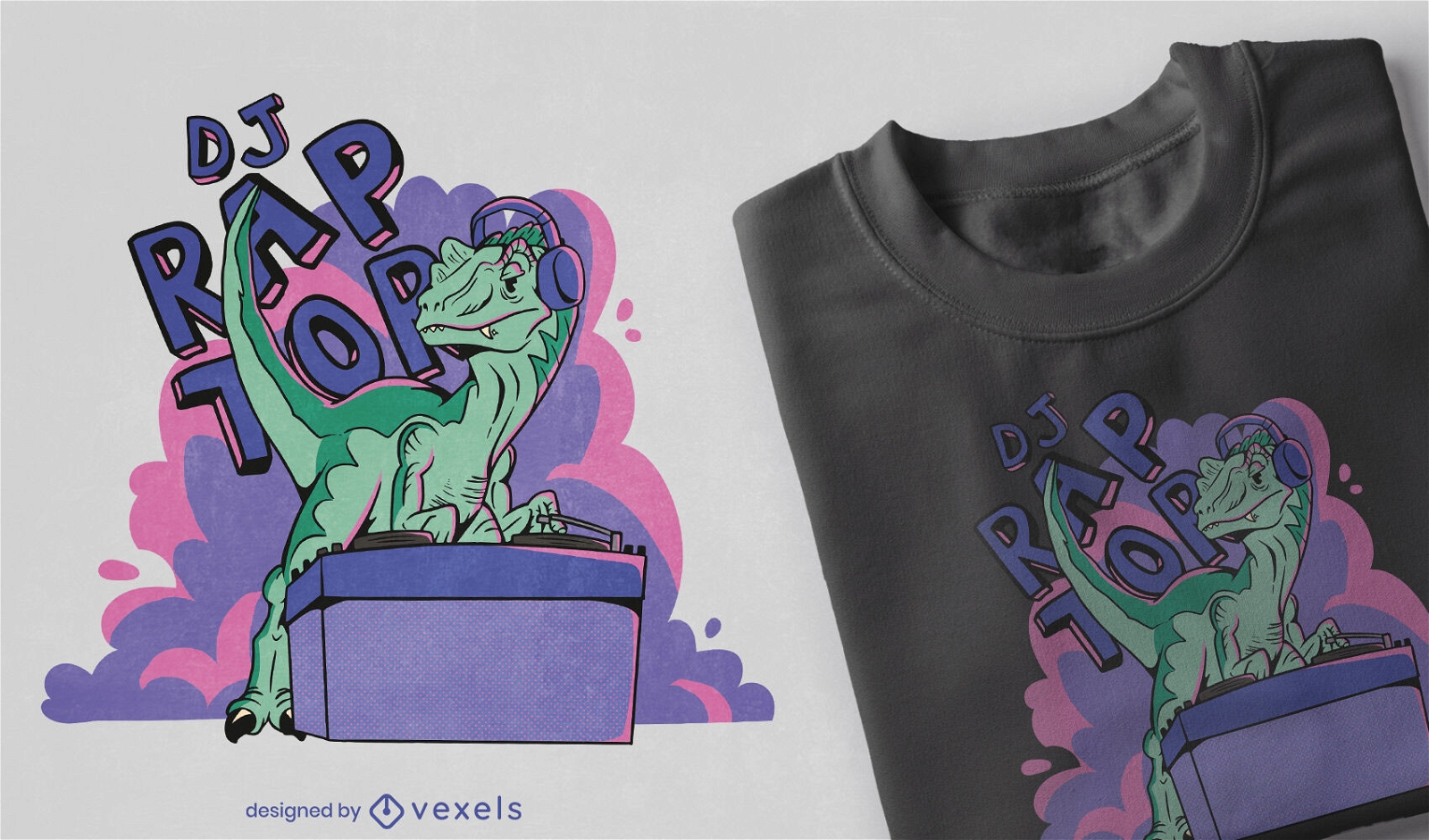 DJ velociraptor dinosaur t-shirt design