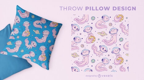 Space axolotl throw pillow design