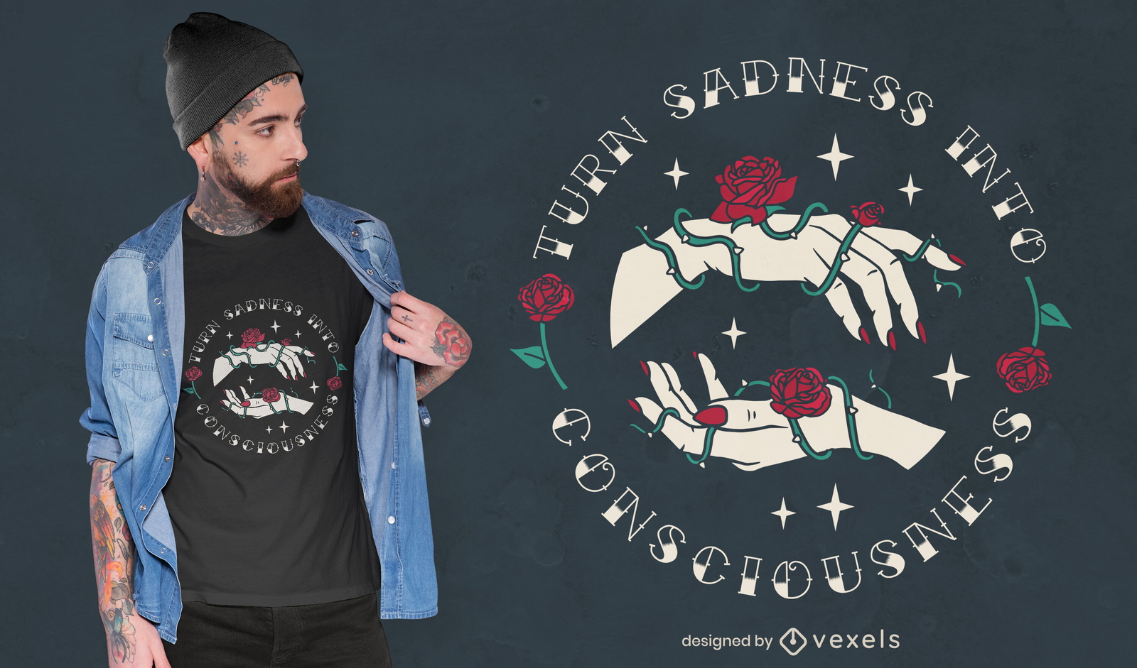 Hände mit Rosen Tattoo T-Shirt Design