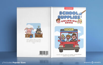 Diseño de portada de libro para colorear de útiles escolares