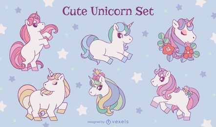 Lindo conjunto de caracteres de unicornio mágico