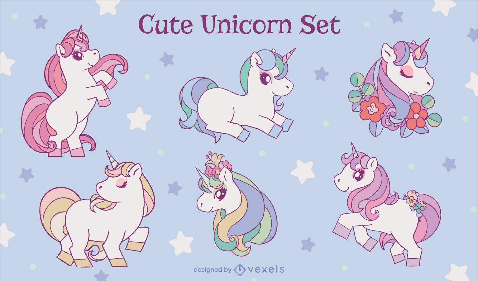 Cute magic unicorn character set