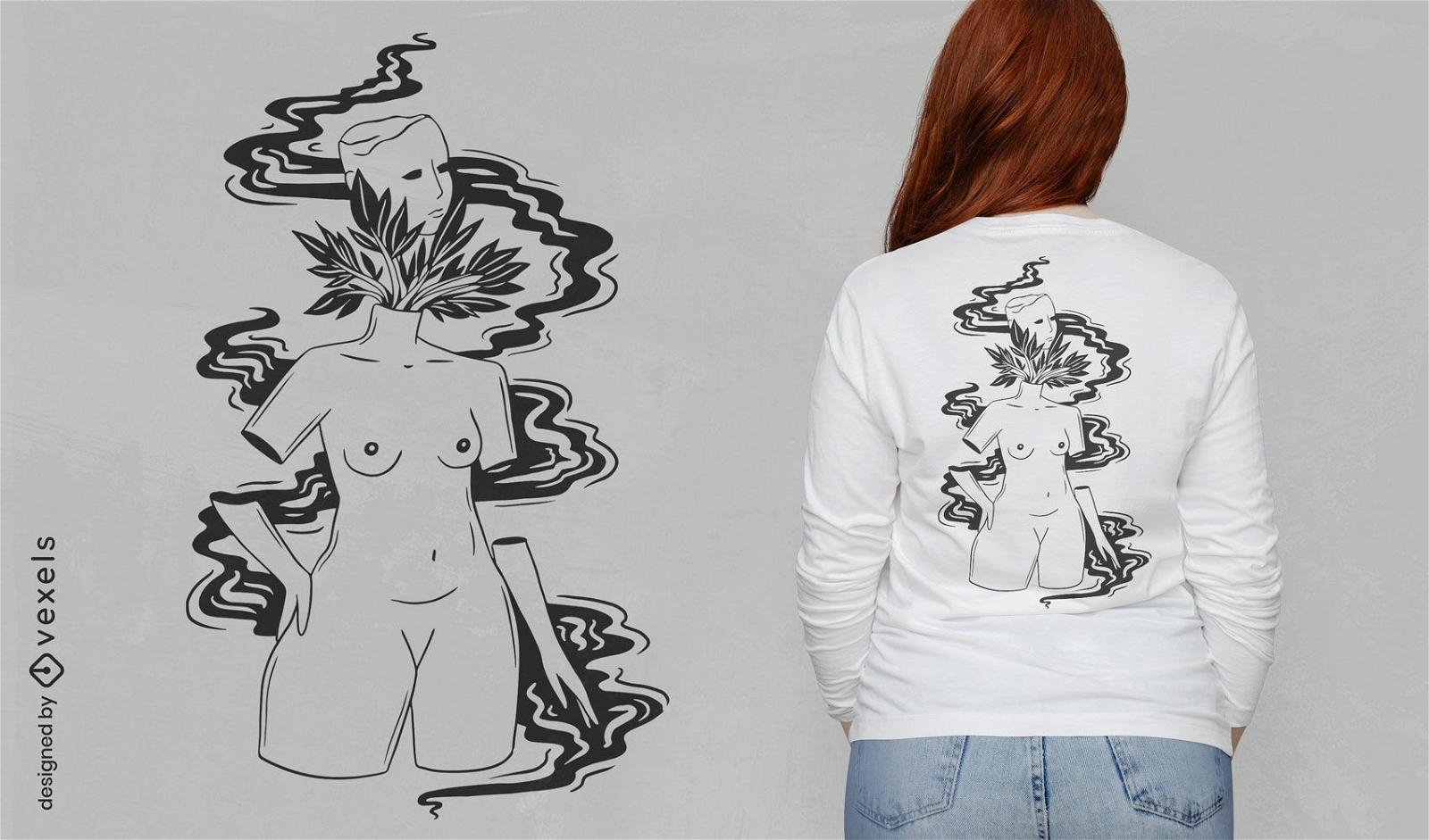 Abstract statue with plats t-shirt design