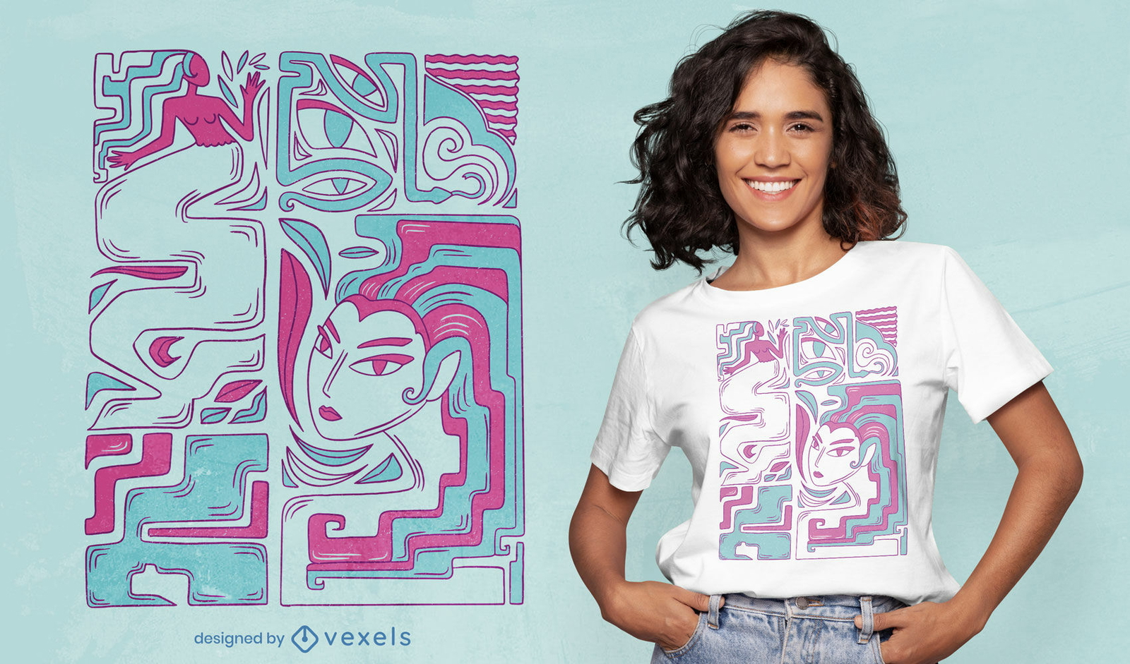 Diseño de camiseta de agua de naturaleza sirena abstracta