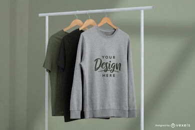 Sweatshirt with t-shirts on clothes hanger mockup