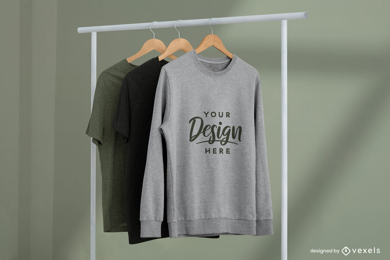 Sweatshirt with t-shirts on clothes hanger mockup