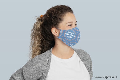 Woman face mask in flat background mockup