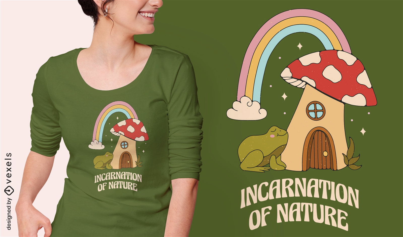 Mushroom house and frog t-shirt design