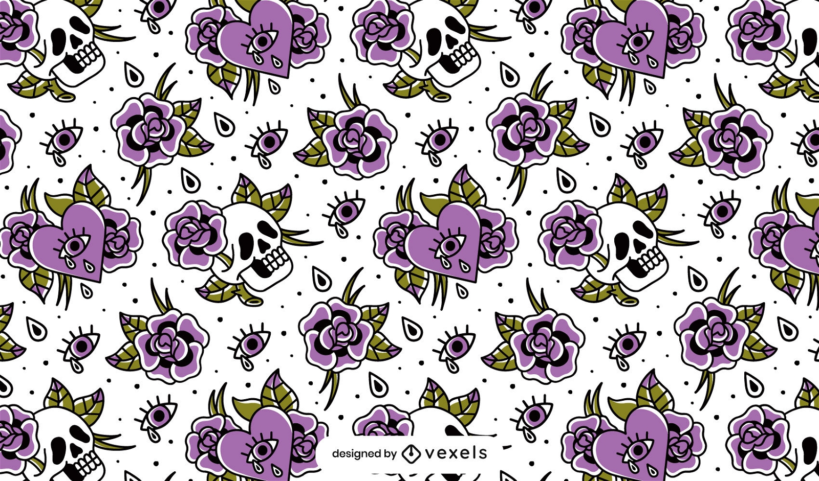Skulls and roses tattoo pattern design