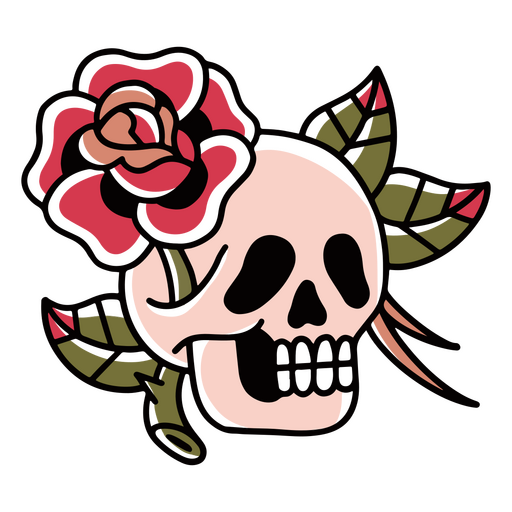 Rose skull flower tattoo PNG Design