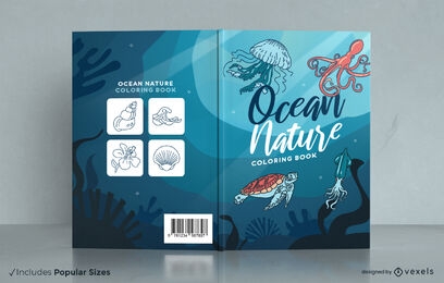 Diseño de portada de libro para colorear océano