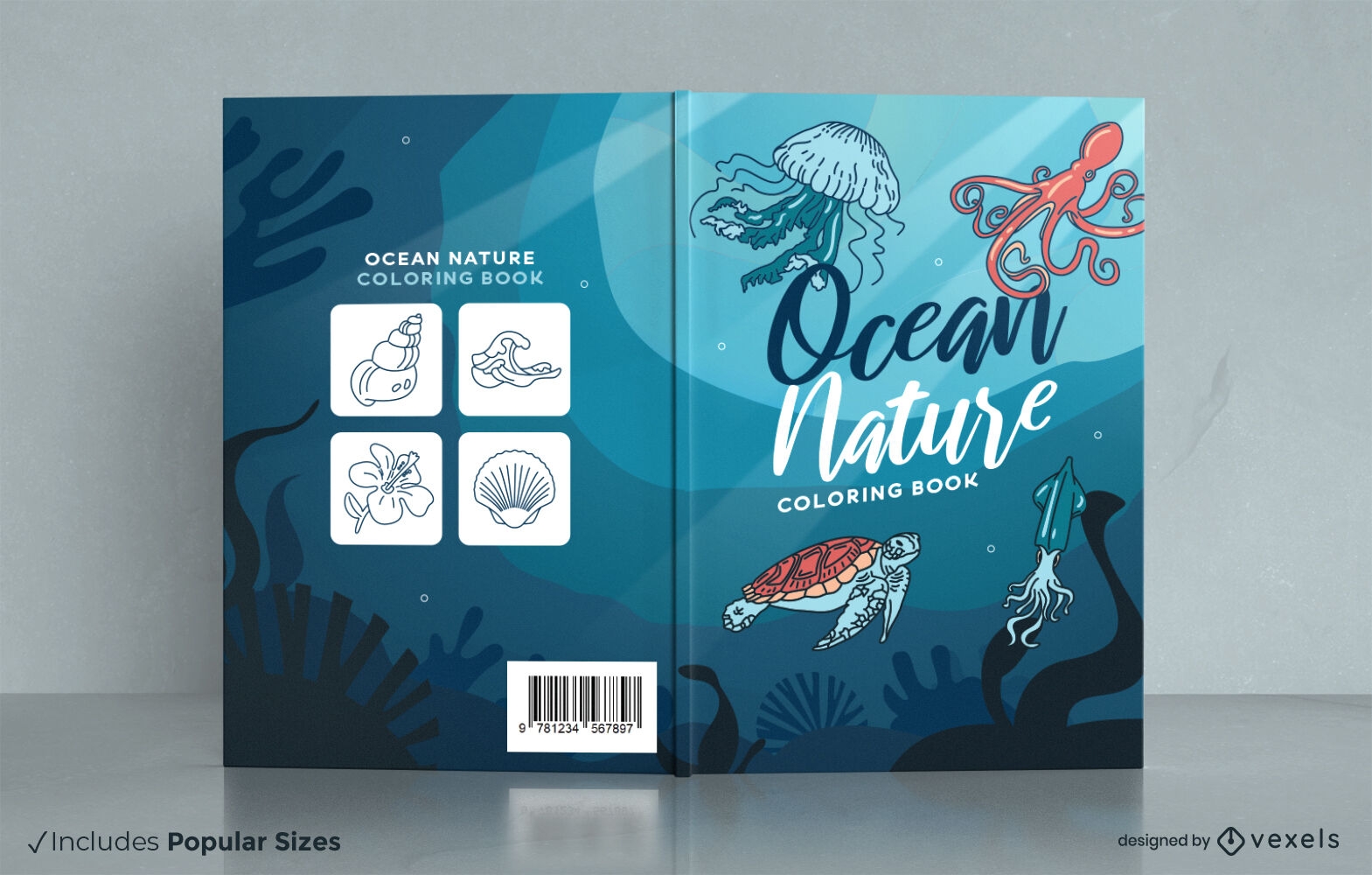 Diseño de portada de libro para colorear océano