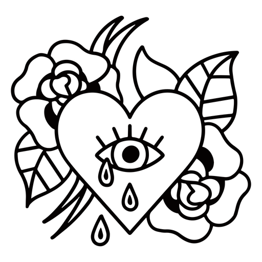 Rose flower heart tattoo PNG Design