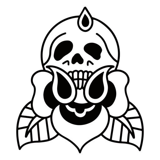 Rose flower skull tattoo PNG Design