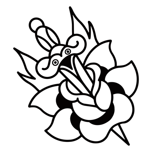 Rose flower dagger tattoo PNG Design