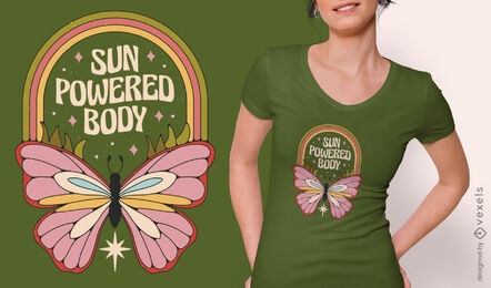 Desenho de camiseta hippie com citação de borboleta