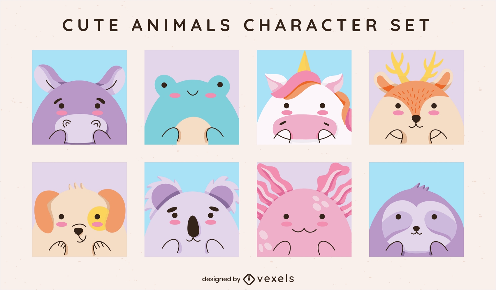 Cute baby animals character set