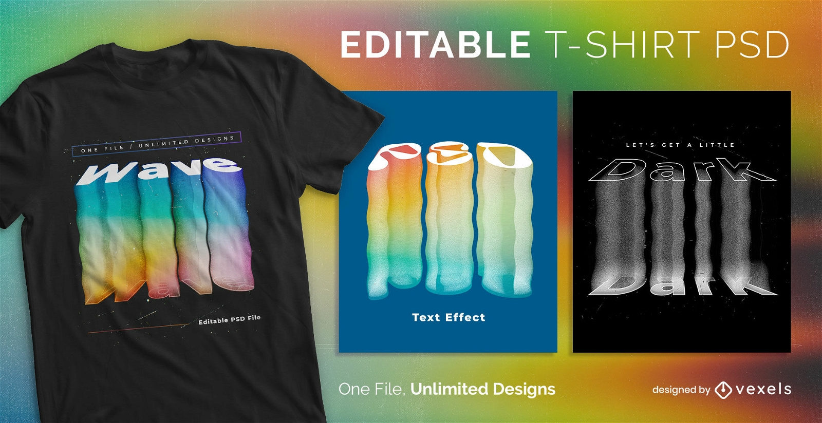Cooles 3D-Wellen-PSD-T-Shirt mit Farbverlauf