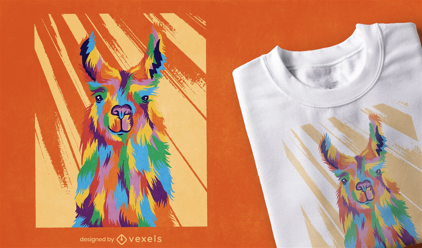 Diseño de camiseta de animal llama colorida.