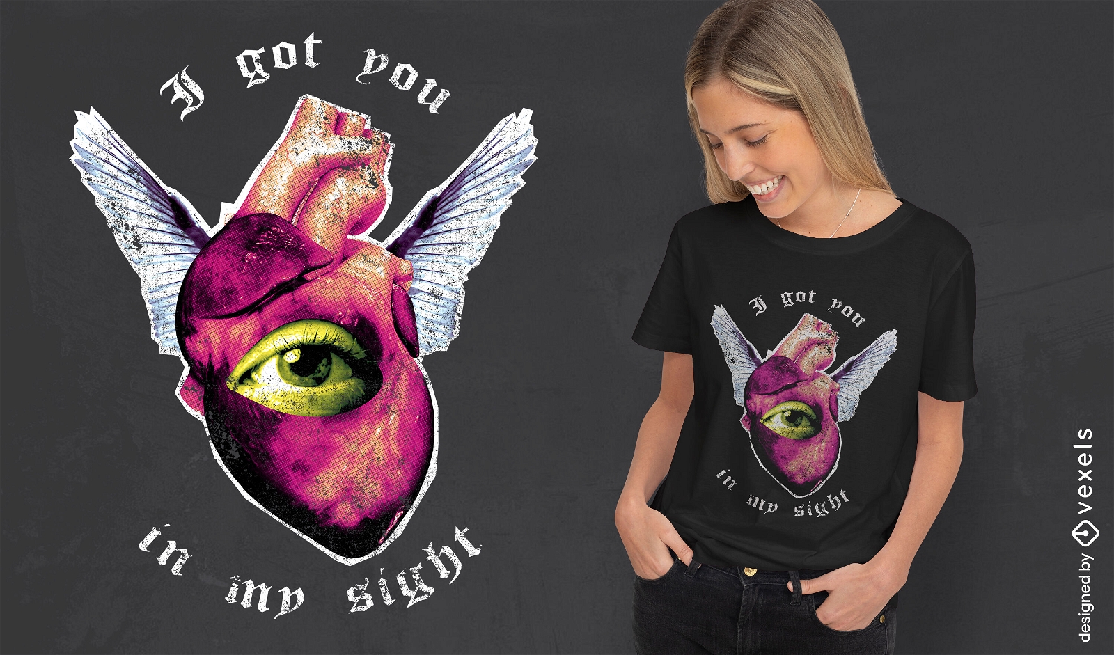Diseño de camiseta psd ojo y corazón de San Valentín