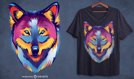 Camiseta colorida do animal selvagem lobo psd