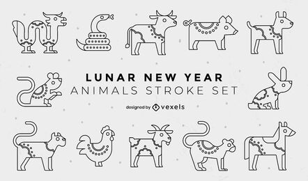 Lunar new year animals stroke set