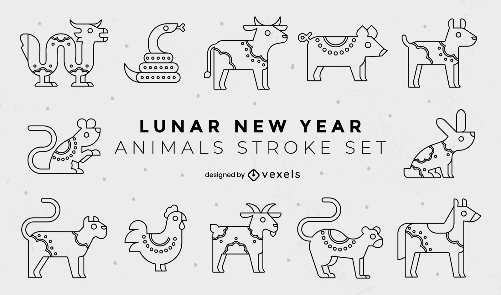 Lunar new year animals stroke set
