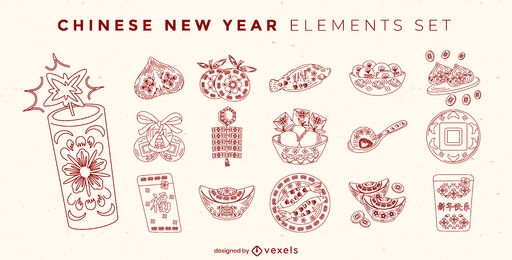 Chinese new year red elements set