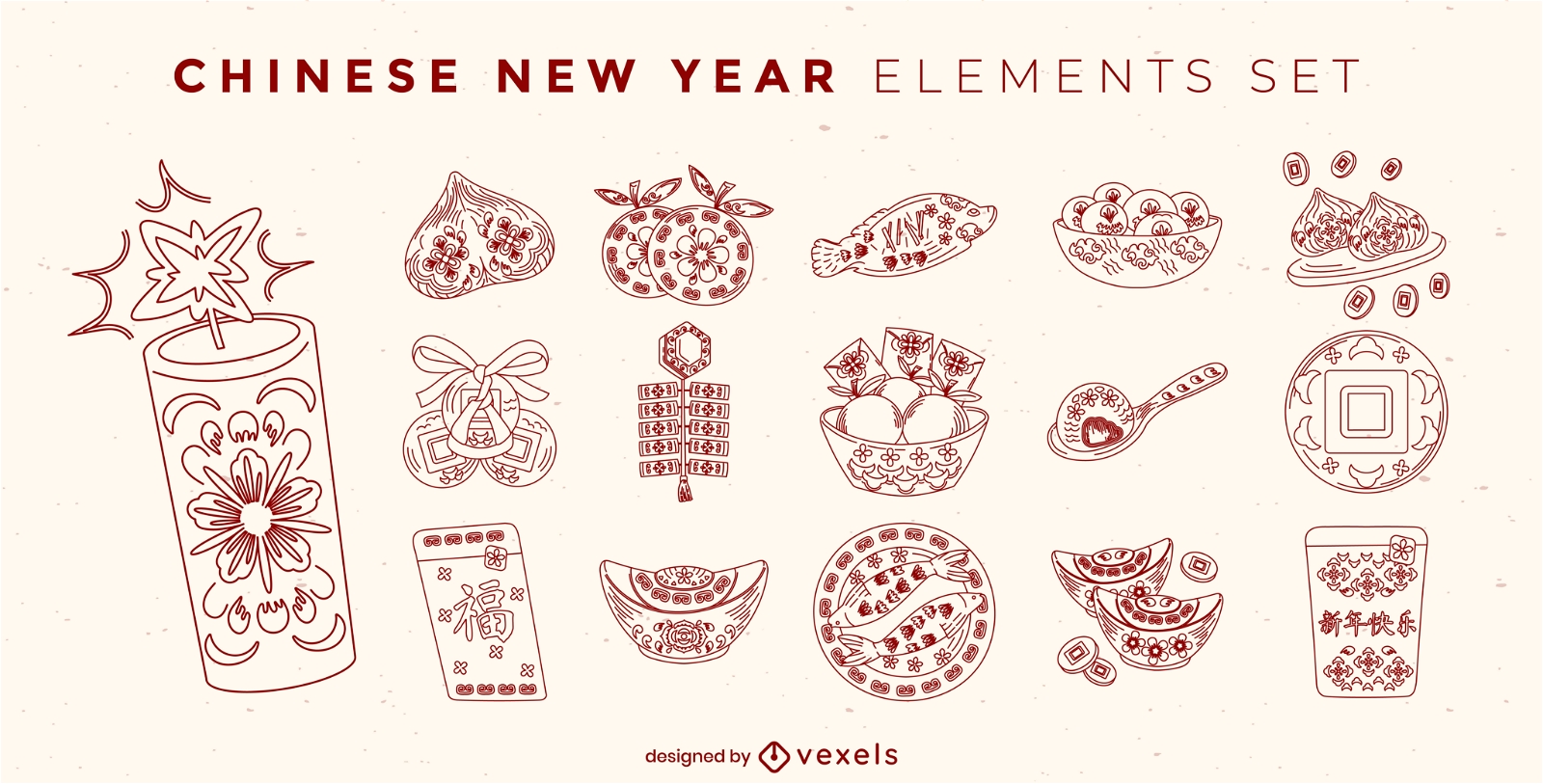 Conjunto de elementos rojos de año nuevo chino