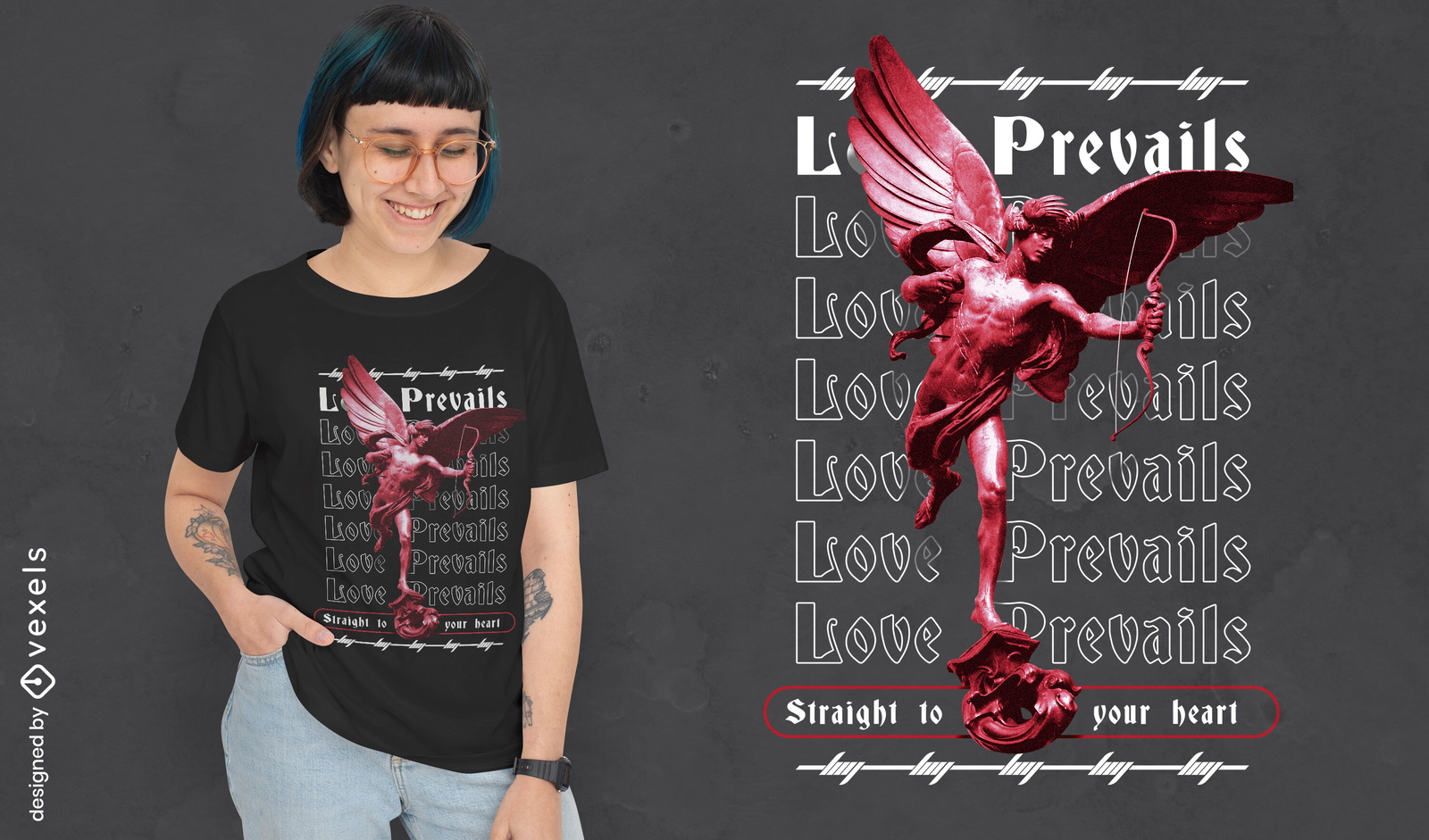 El amor prevalece cupido psd diseño de camiseta