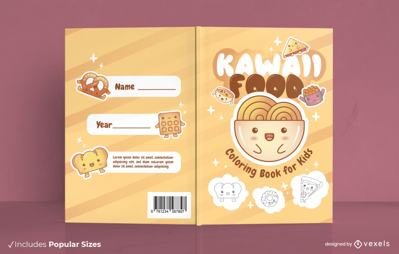 Design da capa do livro de comida kawaii