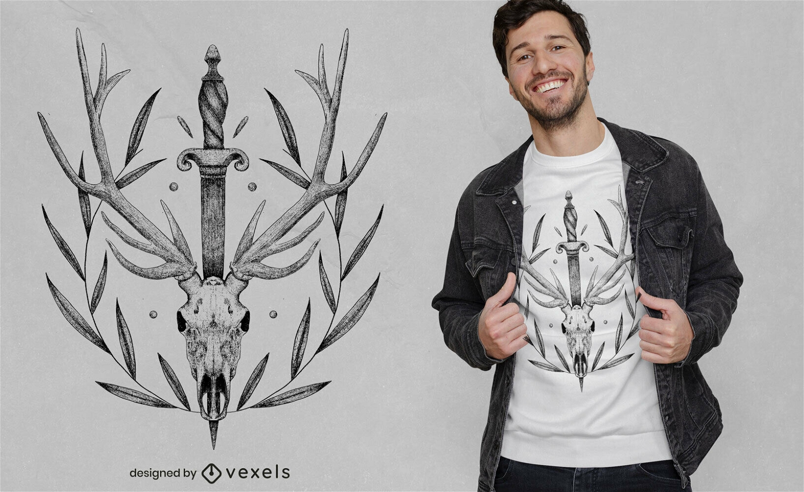 Desenho de camiseta psd de espada de caveira de cervo