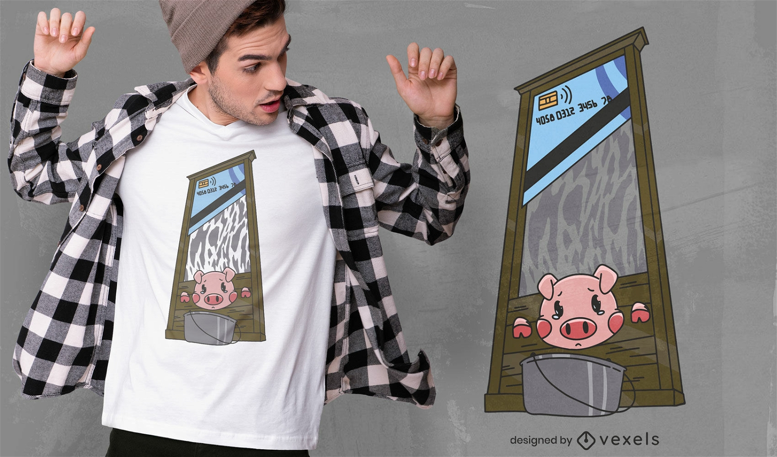 Diseño de camiseta de cerdo en guillotina.