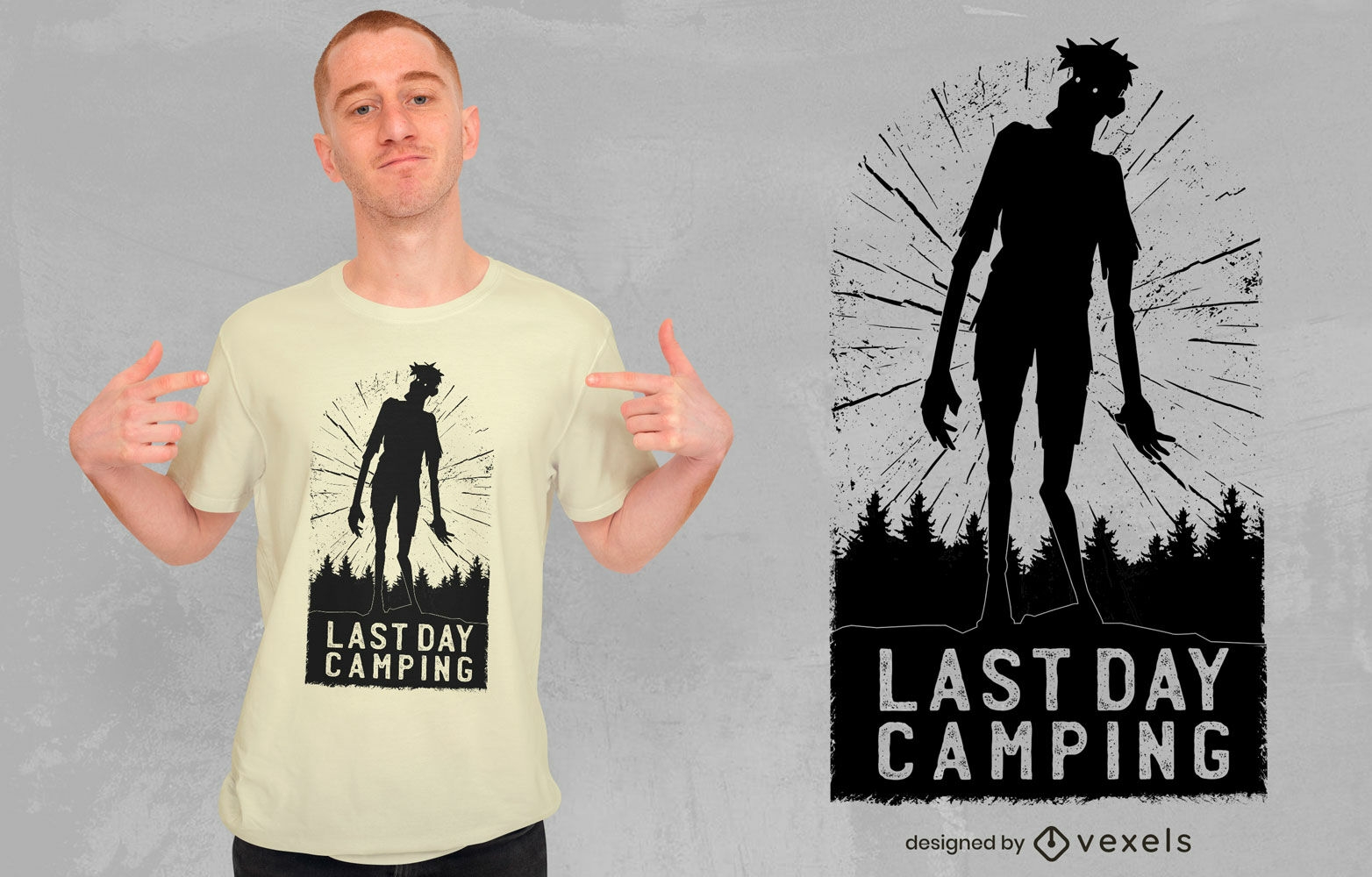 Diseño de camiseta de silueta de zombie de camping