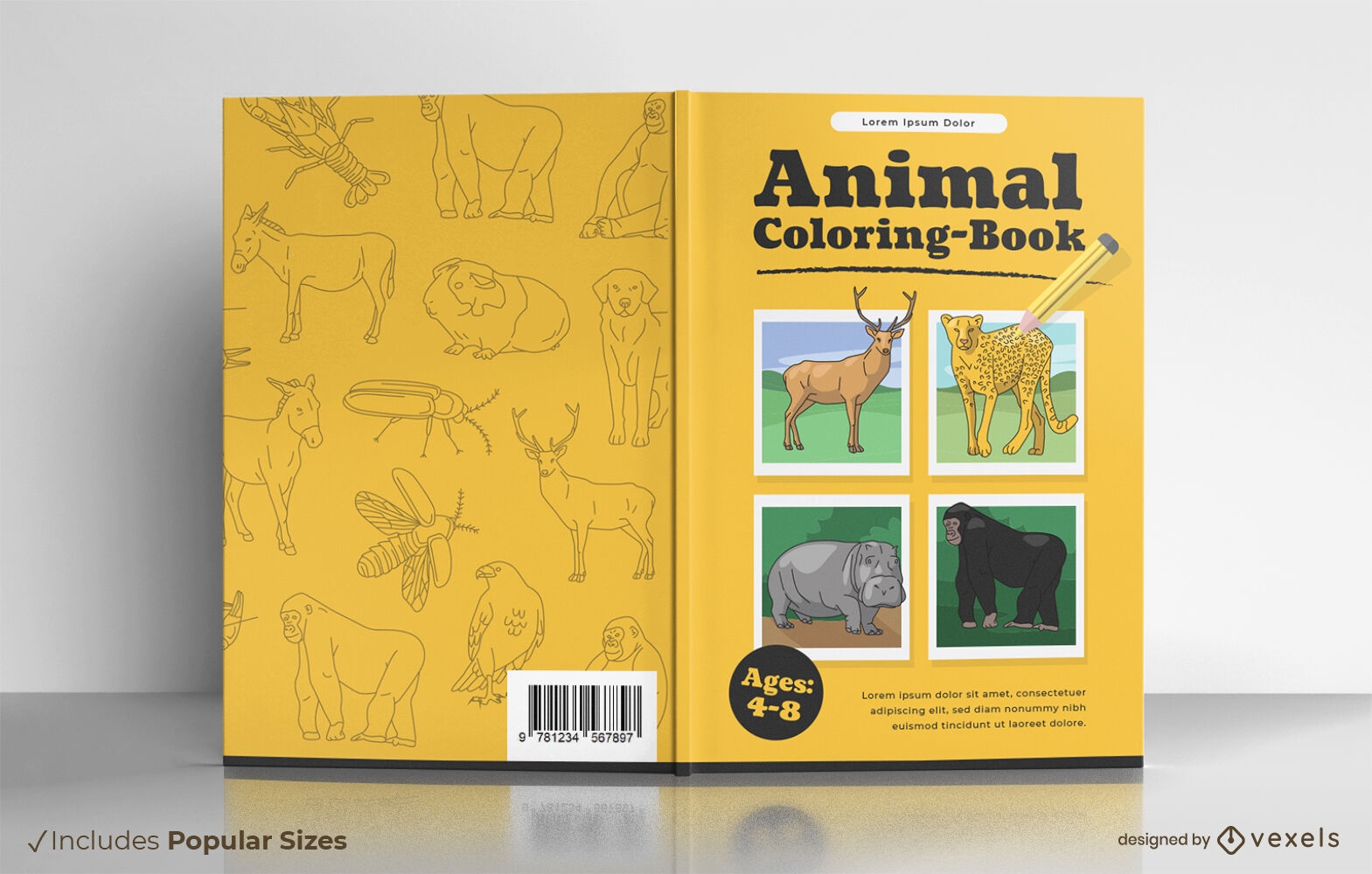 Wild animals coloring book cover design
