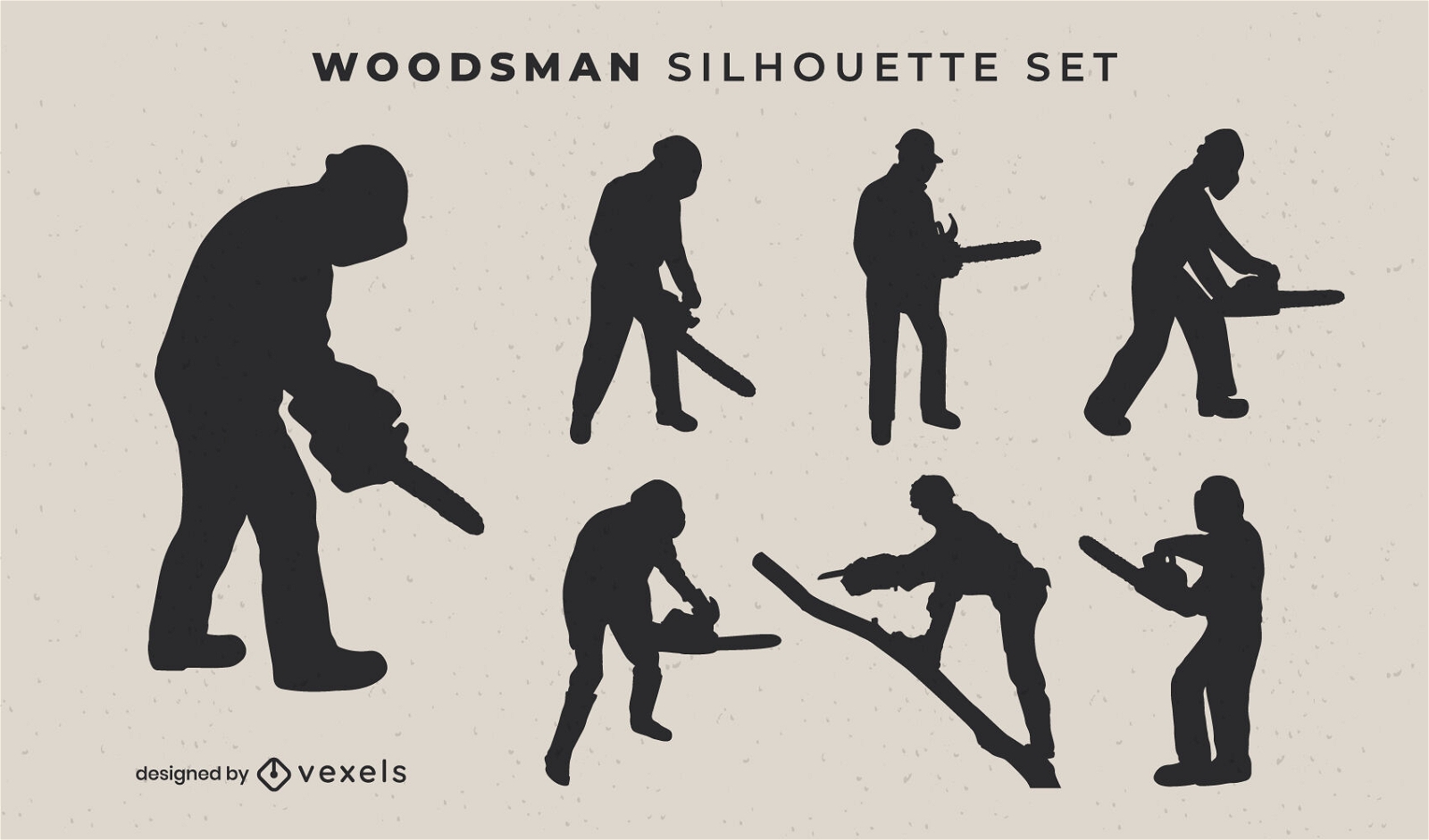 Lumberjack with chainsaw silhouette set