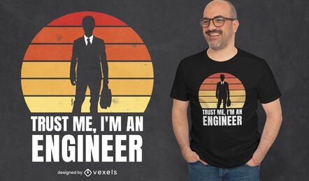 Diseño de camiseta de ingeniero retro puesta de sol