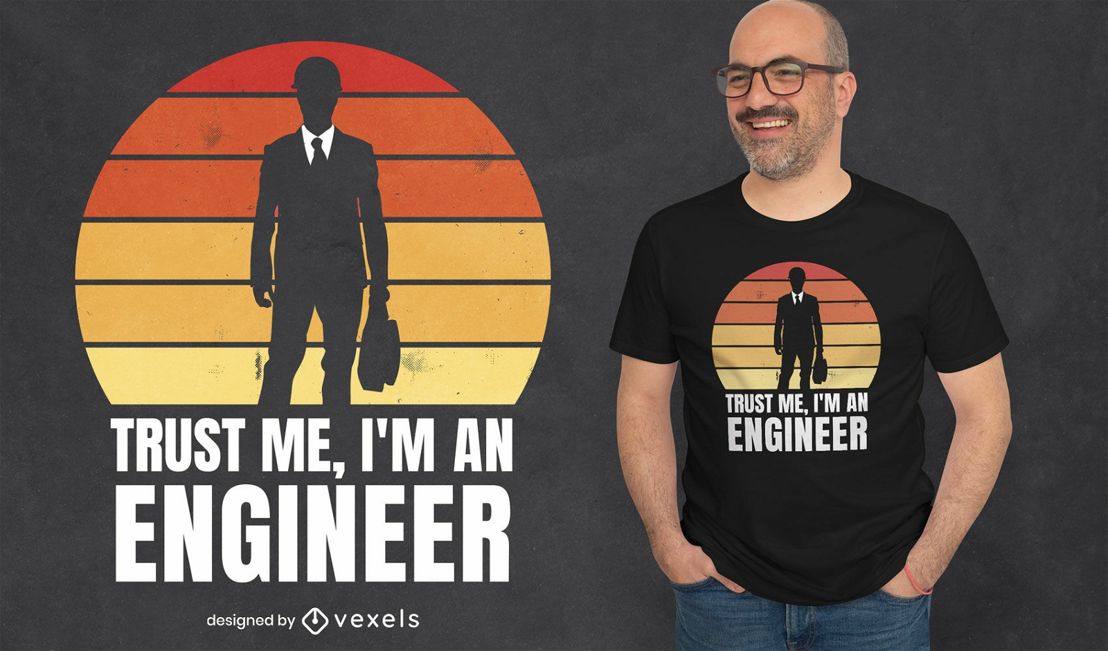 Engineer retro sunset t-shirt design