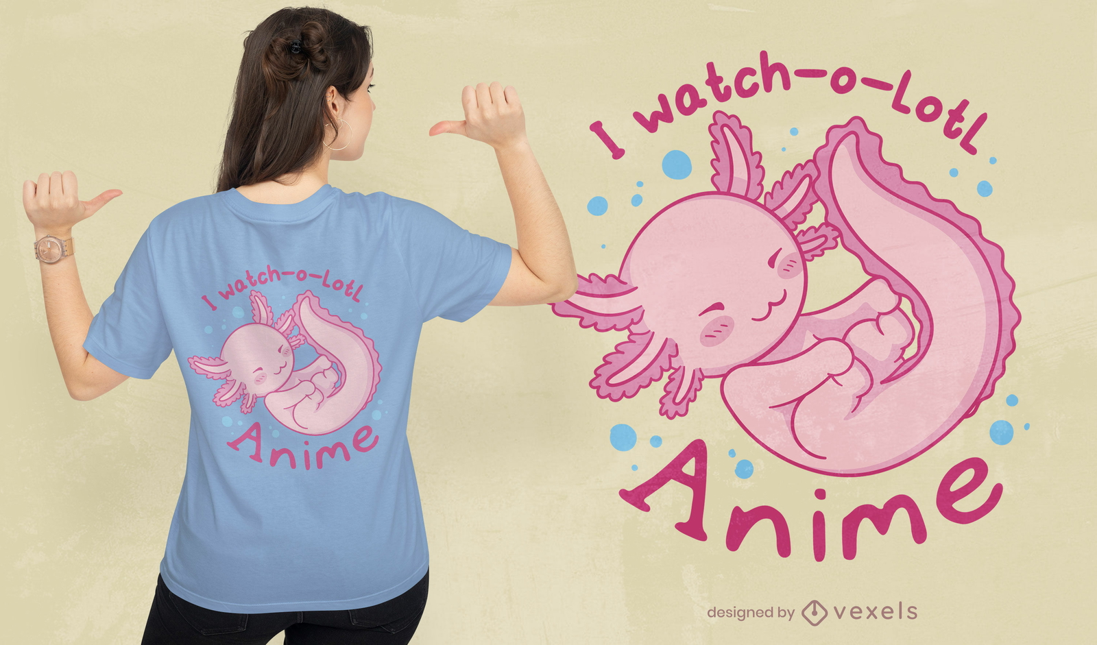 Design de t-shirt anime axolotl de bebê fofo