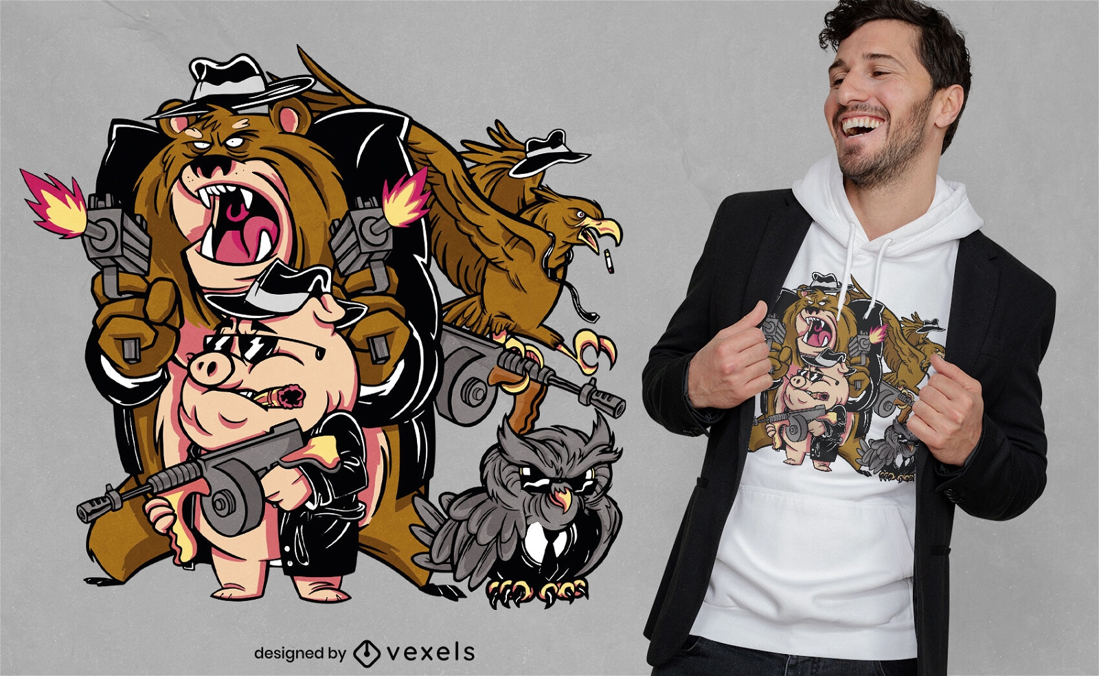 Cartoon mafia animals t-shirt design