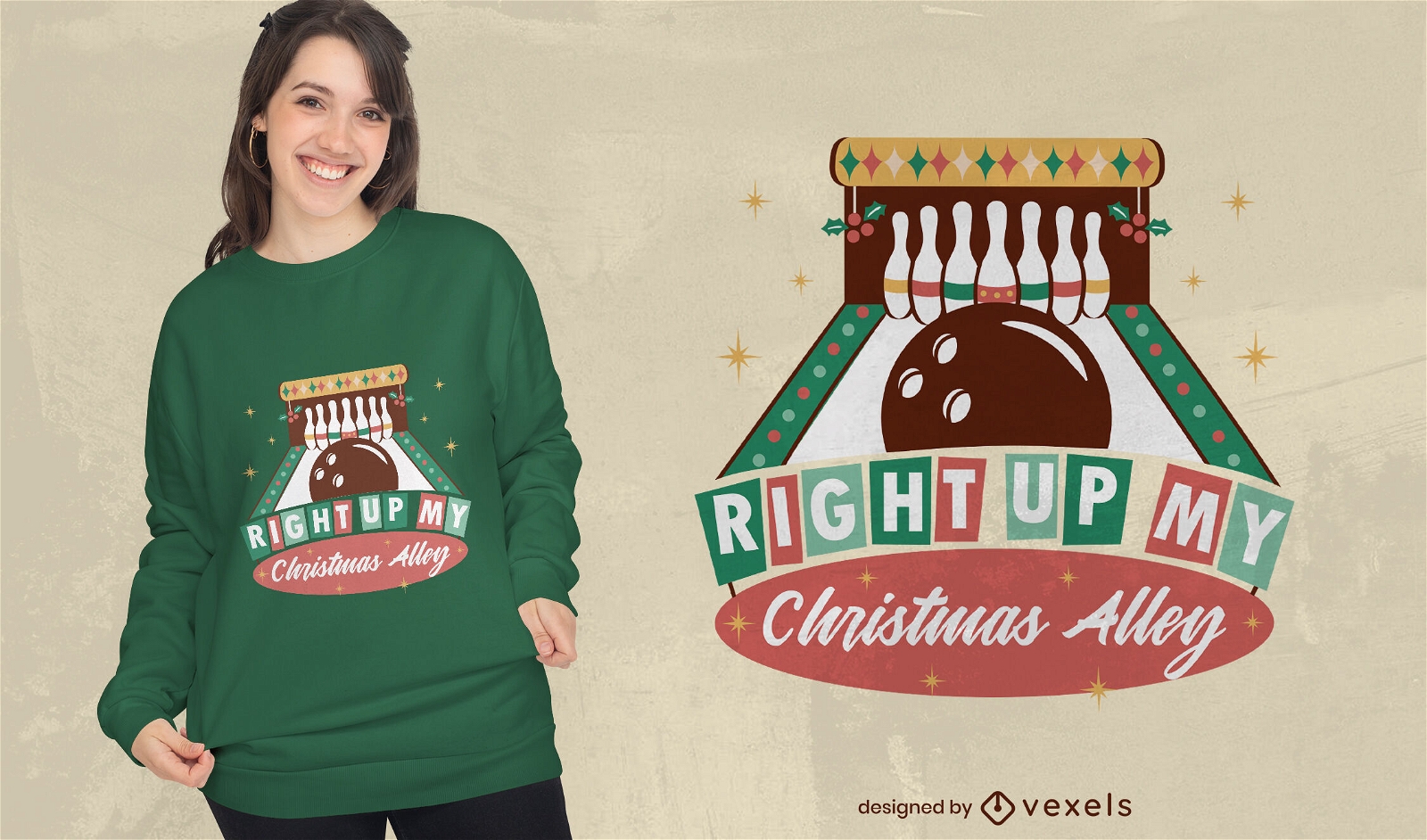 Christmas bowling alley t-shirt design