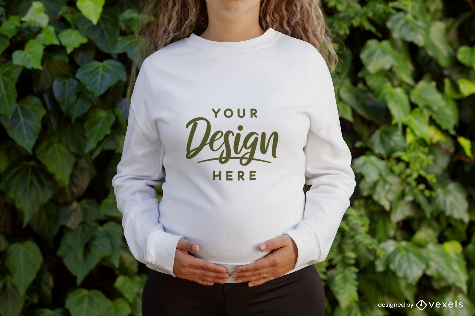 Pregnant girl in garden sweatshirt mockup