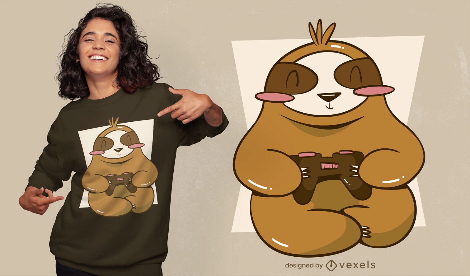 Gamer sloth with joystick t-shirt design