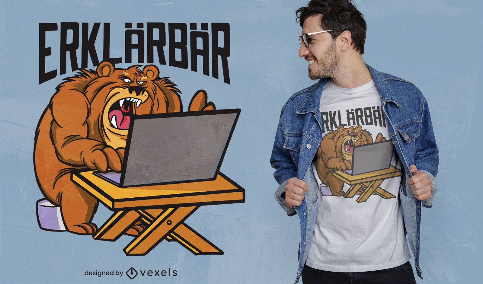 Cartoon bear with computer t-shirt design