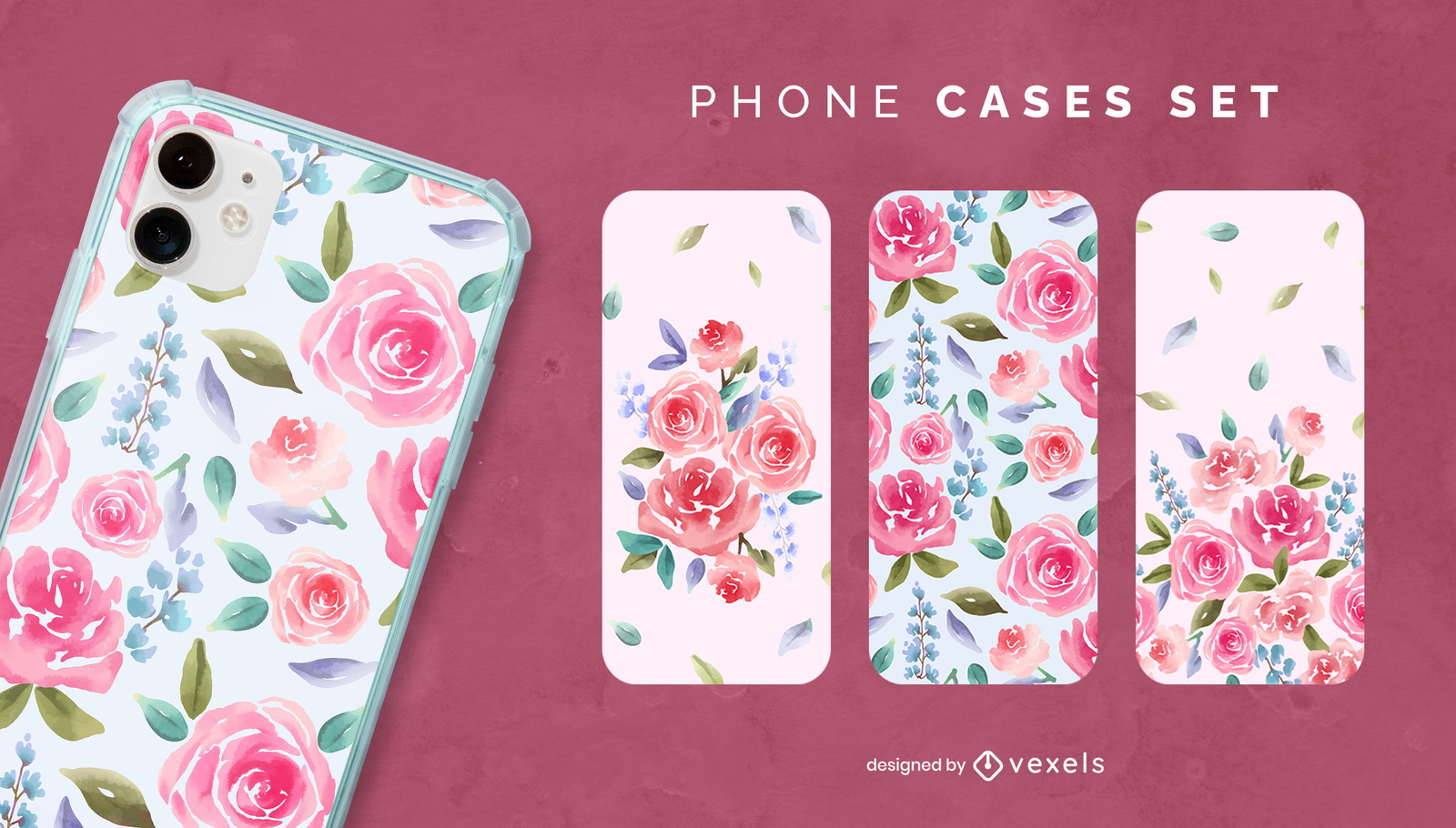 Juego de fundas para teléfono floral con rosas de color agua