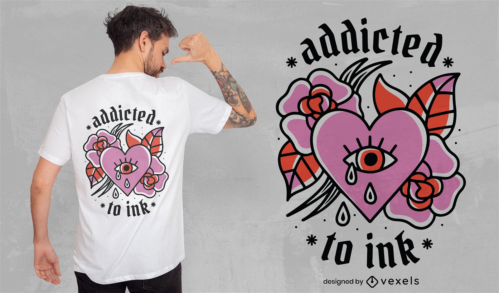 Diseño de camiseta de tatuaje de corazón roto